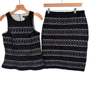 White House Black Market Black & White Lace Overlay Sleeveless Top & Pencil Skir